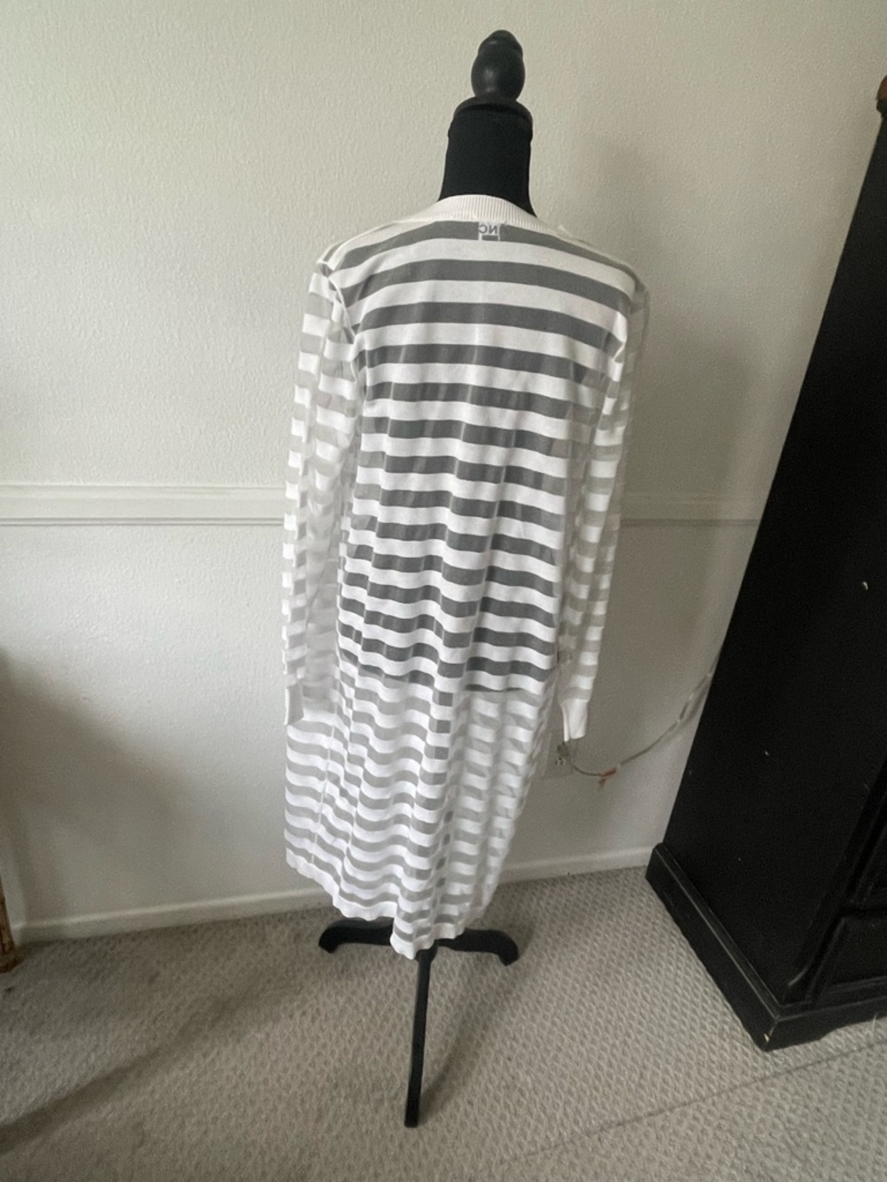 INC International Concepts White Striped Long Open Cardigan - Picture 2 of 4